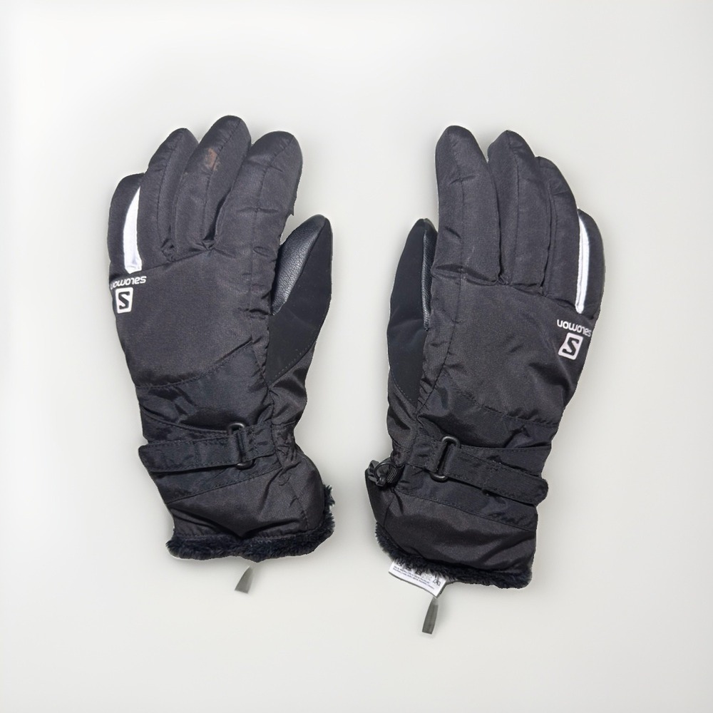 Salomon Winter Ski Snow Gloves Black Insulated Leather Palm Adult Size Medium